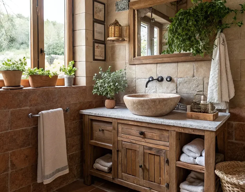 Rustic Brown Tile Bathroom Retreat