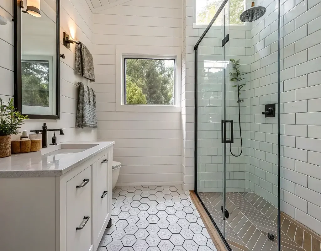 Small Hexagon Herringbone Shower Floor