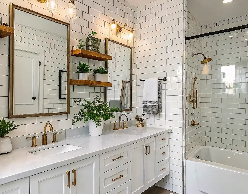 Subway Tiles Combined with Floating Shelves