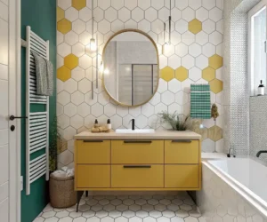 Two Tone Hexagon Tile Bathroom Designs