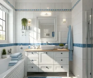 White Tiles with Blue Accents
