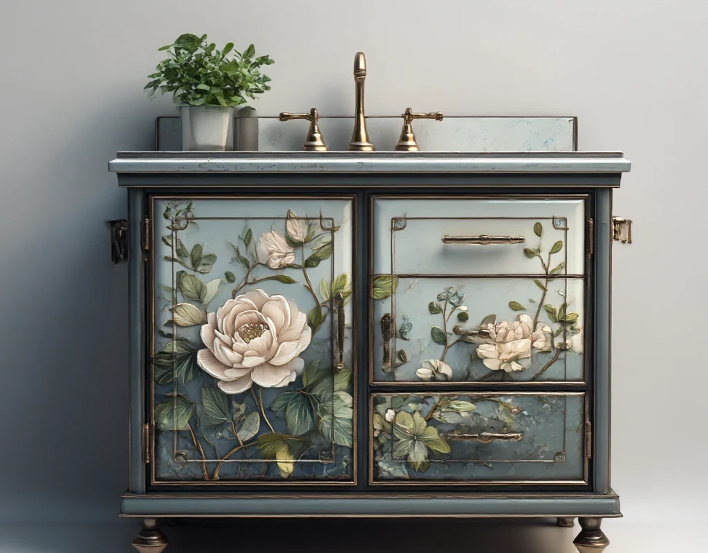 floral botanical vanity with vintage charm