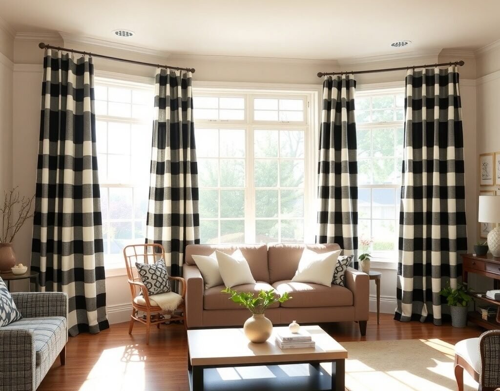black and white buffalo check curtain panels