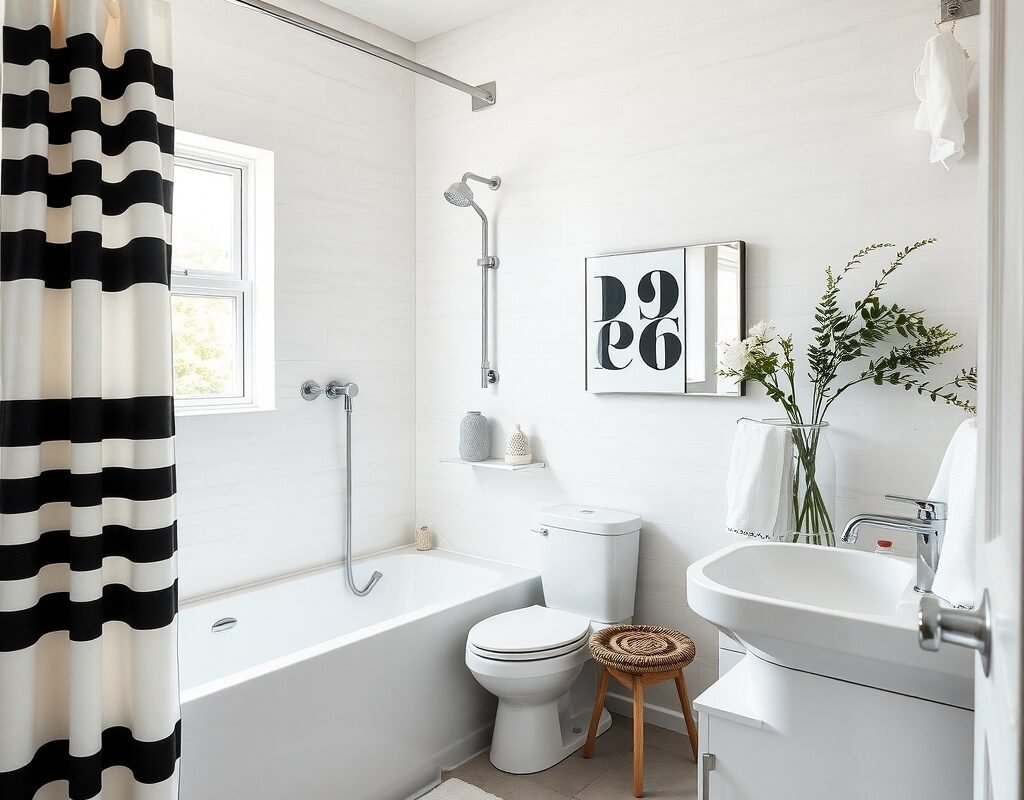 black and white striped shower curtain