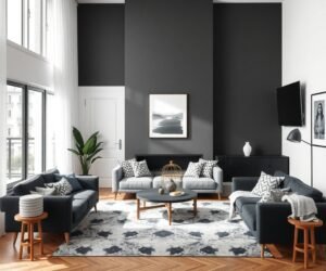 black and white with warm wood