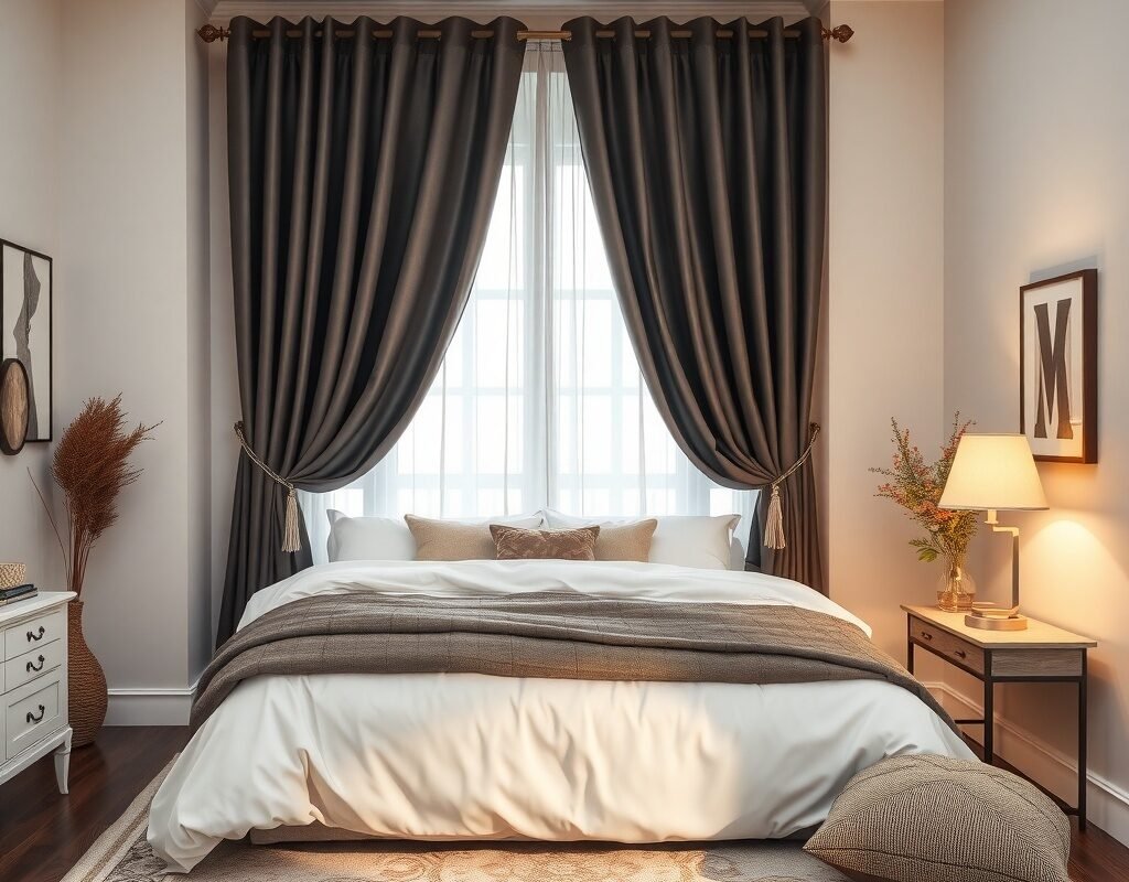 blackout curtains with a matching rug or pillows t