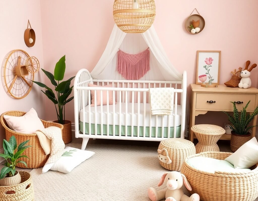 boho style with rattan and baskets