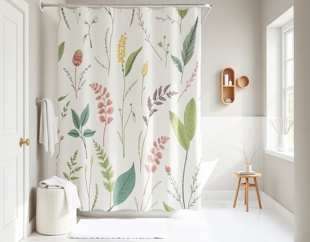 botanical print shower curtain