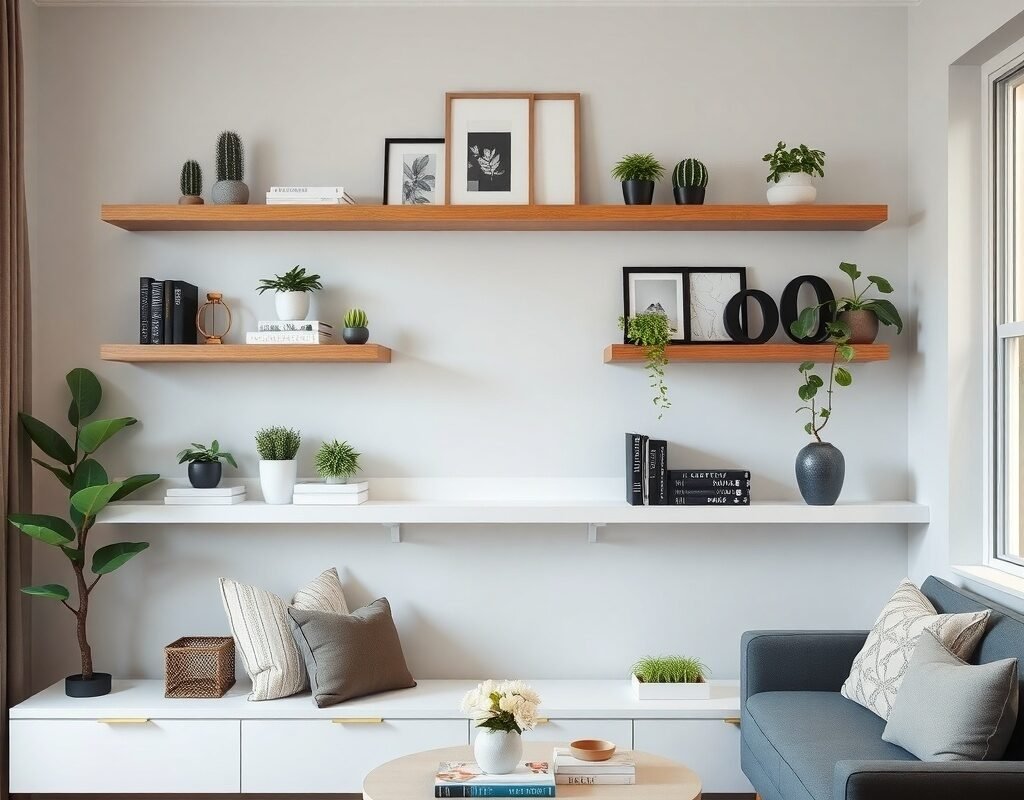 built in look floating shelves