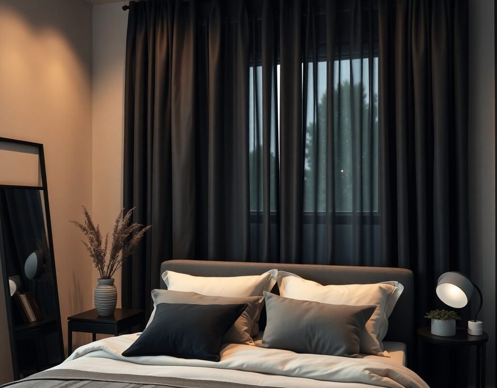 dark charcoal blackout curtains for a modern moody