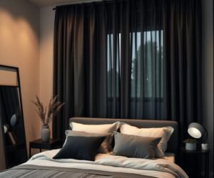 dark charcoal blackout curtains for a modern moody