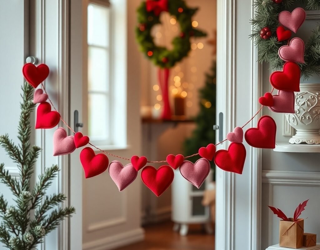 felt heart garland around the frame