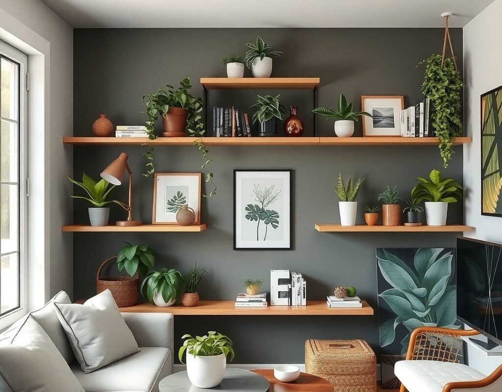 floating shelves for a small living room