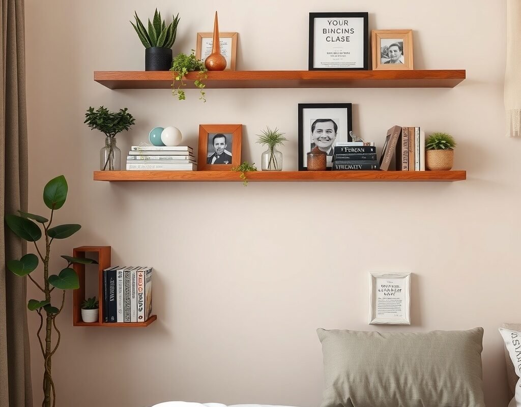 floating shelves with small decor