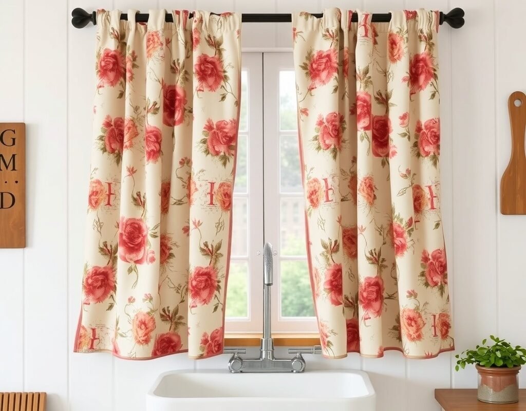 floral country print curtains with muted colors