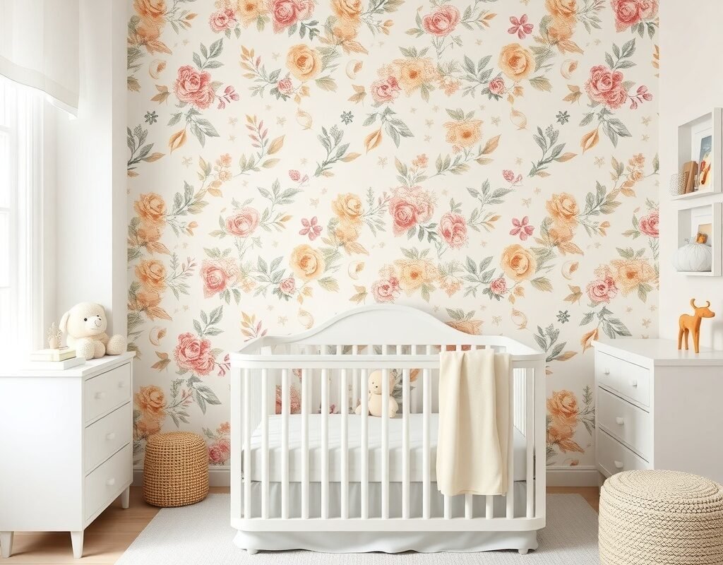 floral wallpaper feature wall