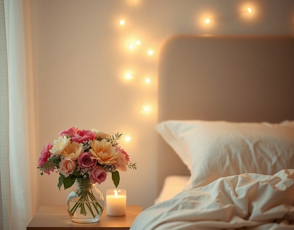 fresh flowers by the bedside