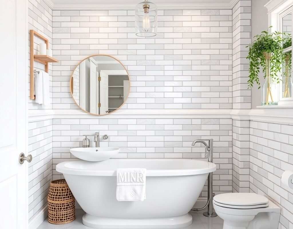 gray and white subway tile