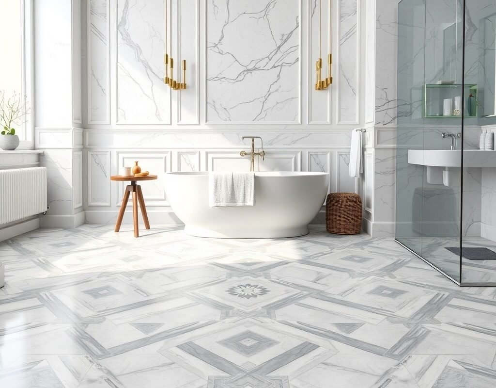 gray patterned floor tiles