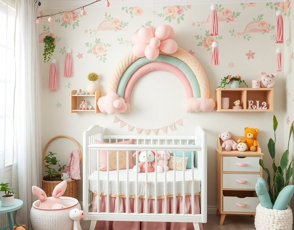 green and pink rainbow theme