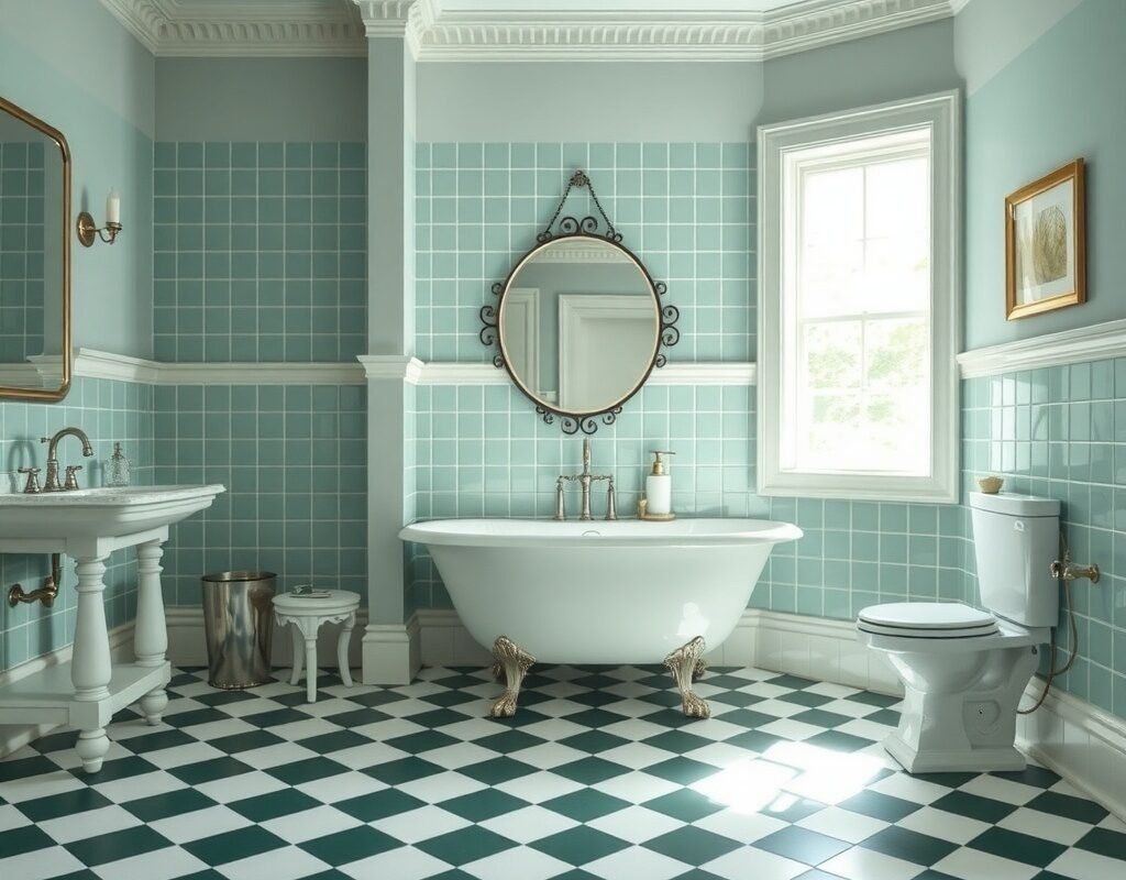 green and white checkerboard floor