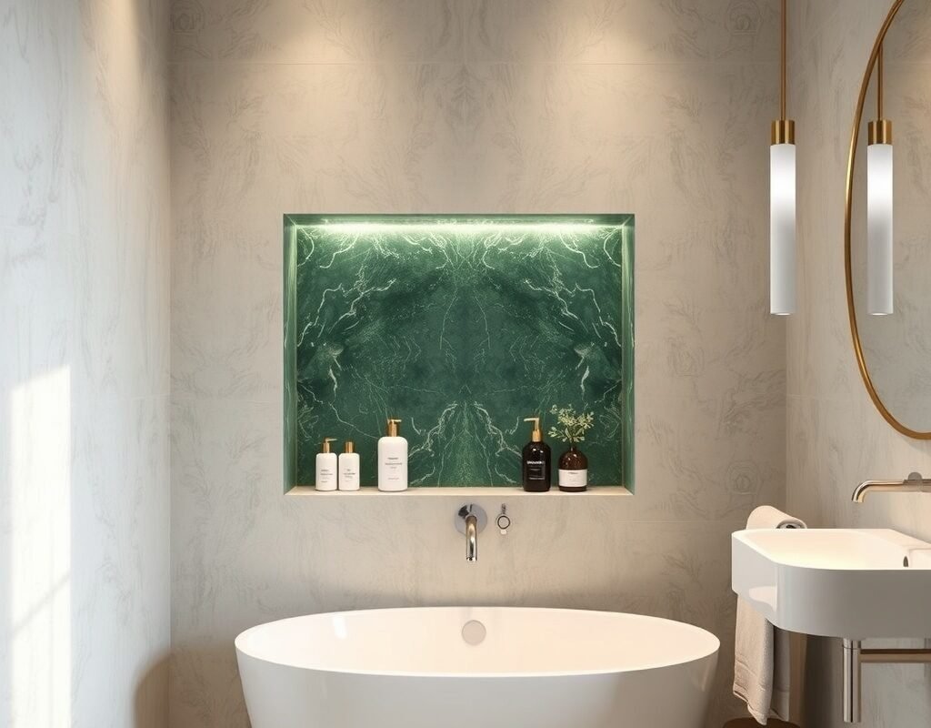 green marble accent niche