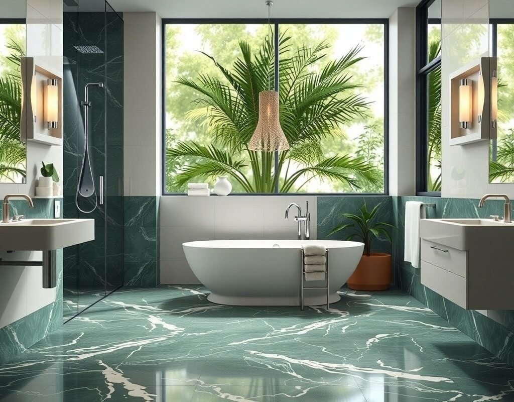 green marble floor tiles