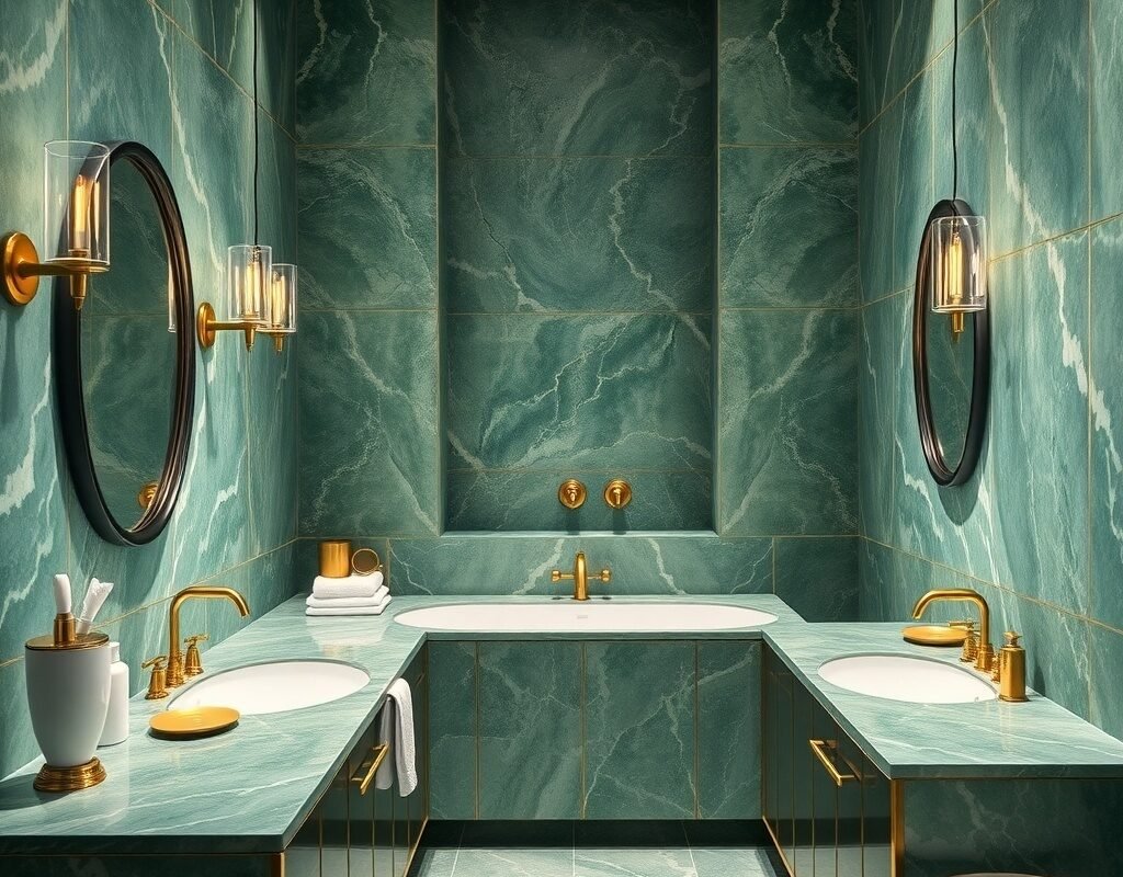 green marble with brass fixtures