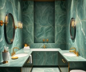 green marble with brass fixtures