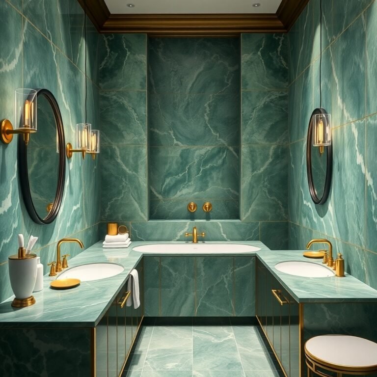 green marble with brass fixtures