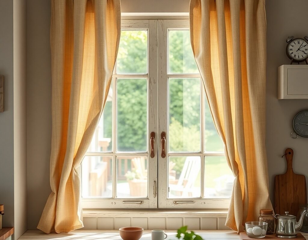 half window cafe curtains with a wood rod