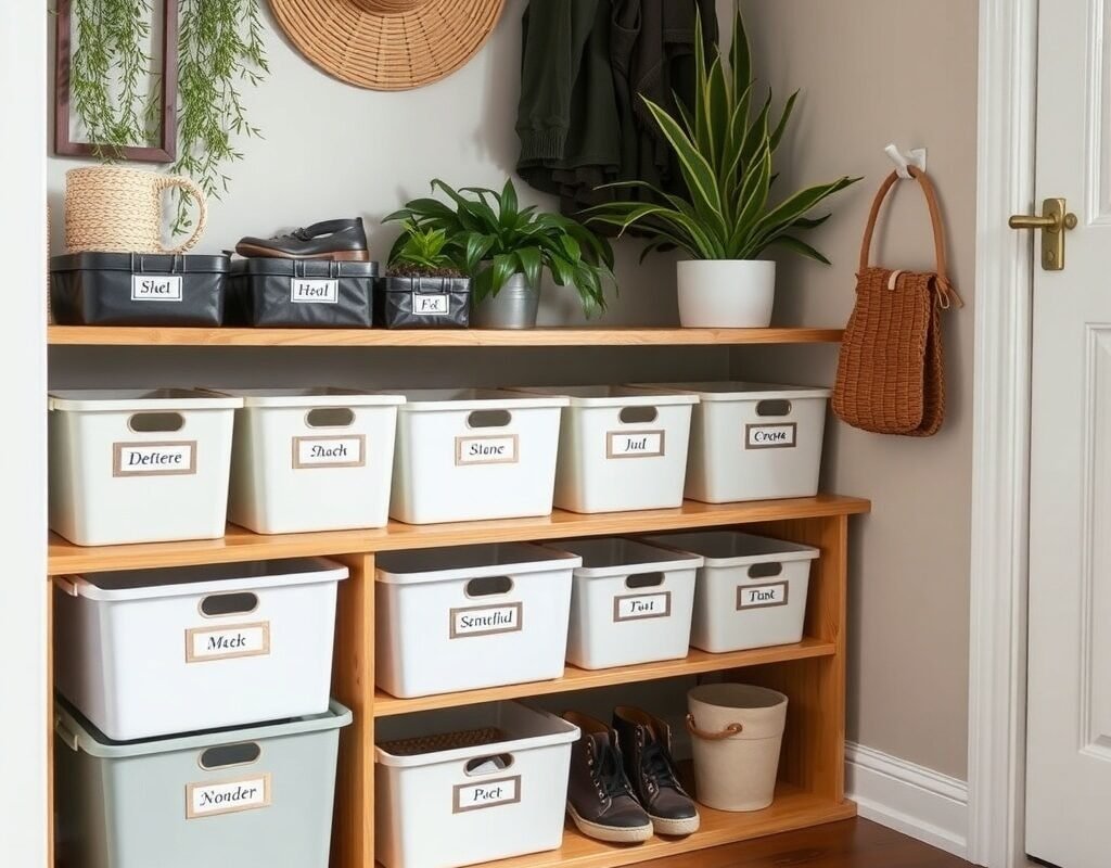 labeled bins or boxes