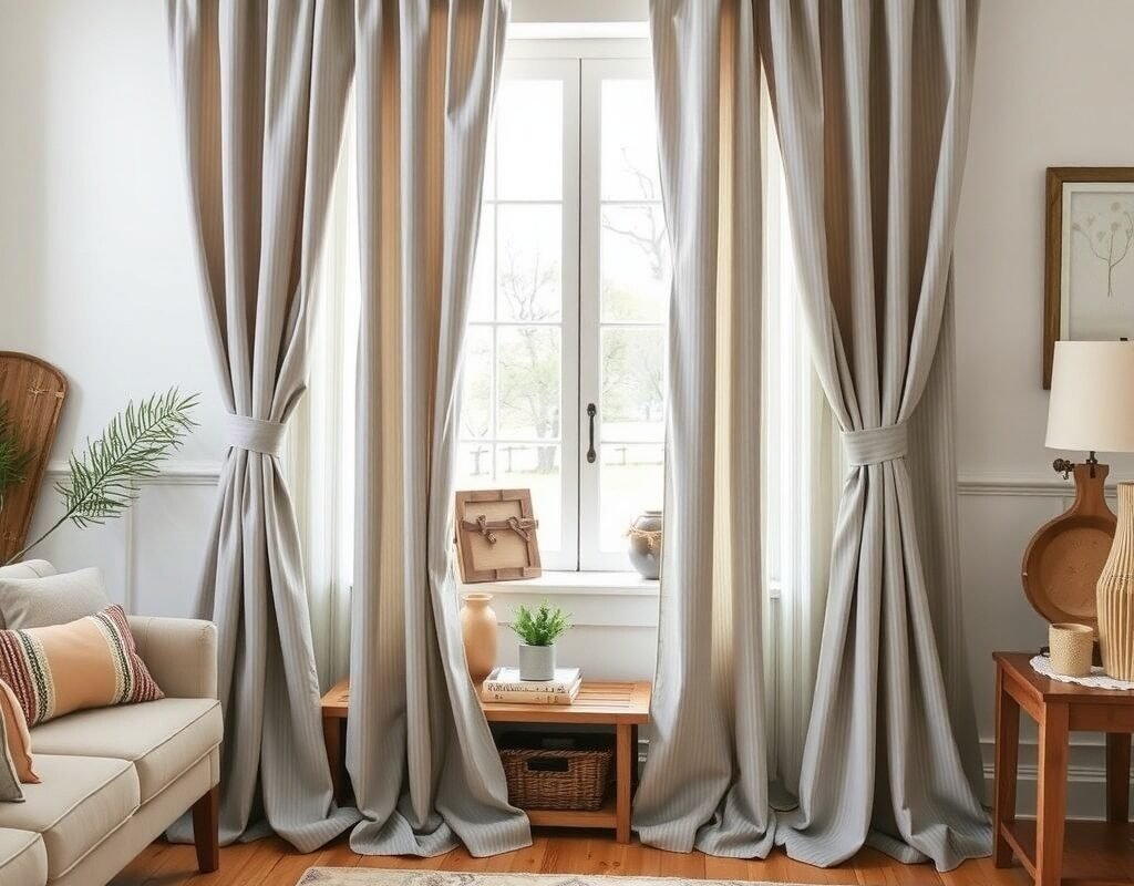 light gray curtains with simple tie backs