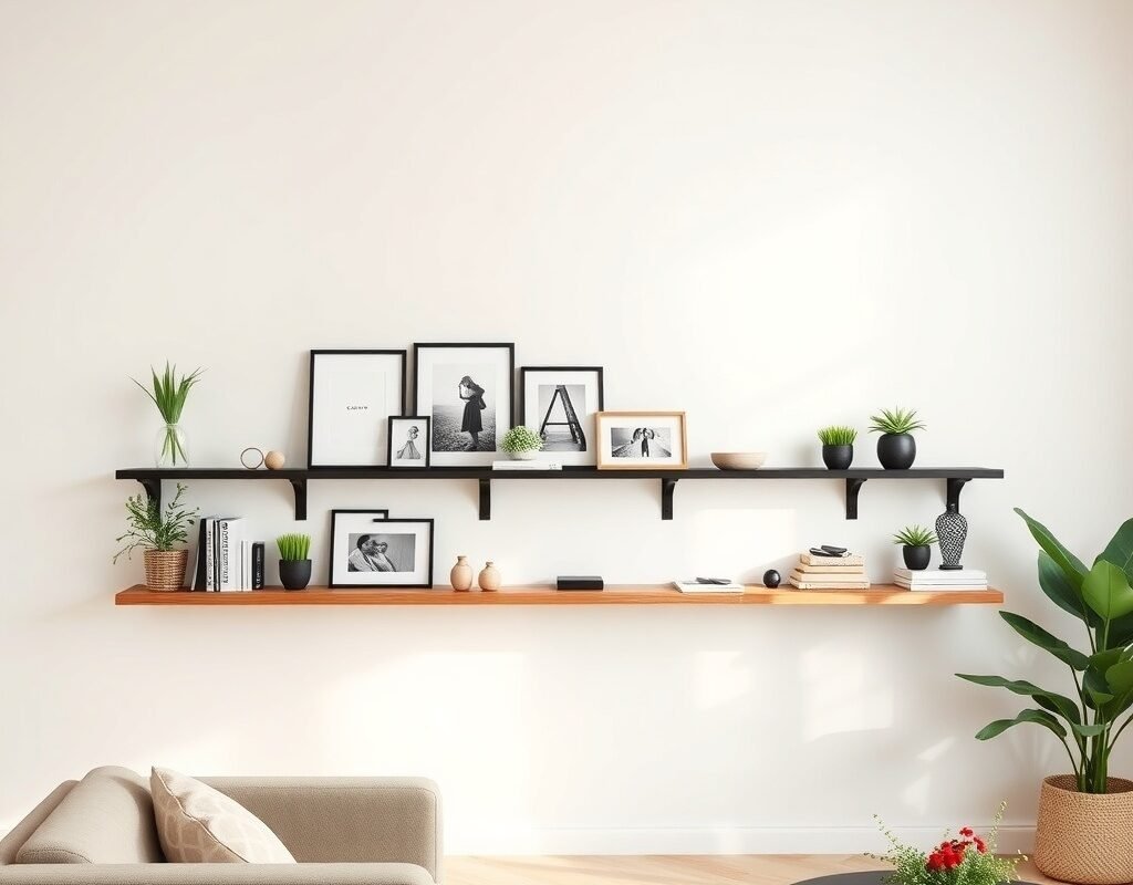 long single shelf as a picture ledge