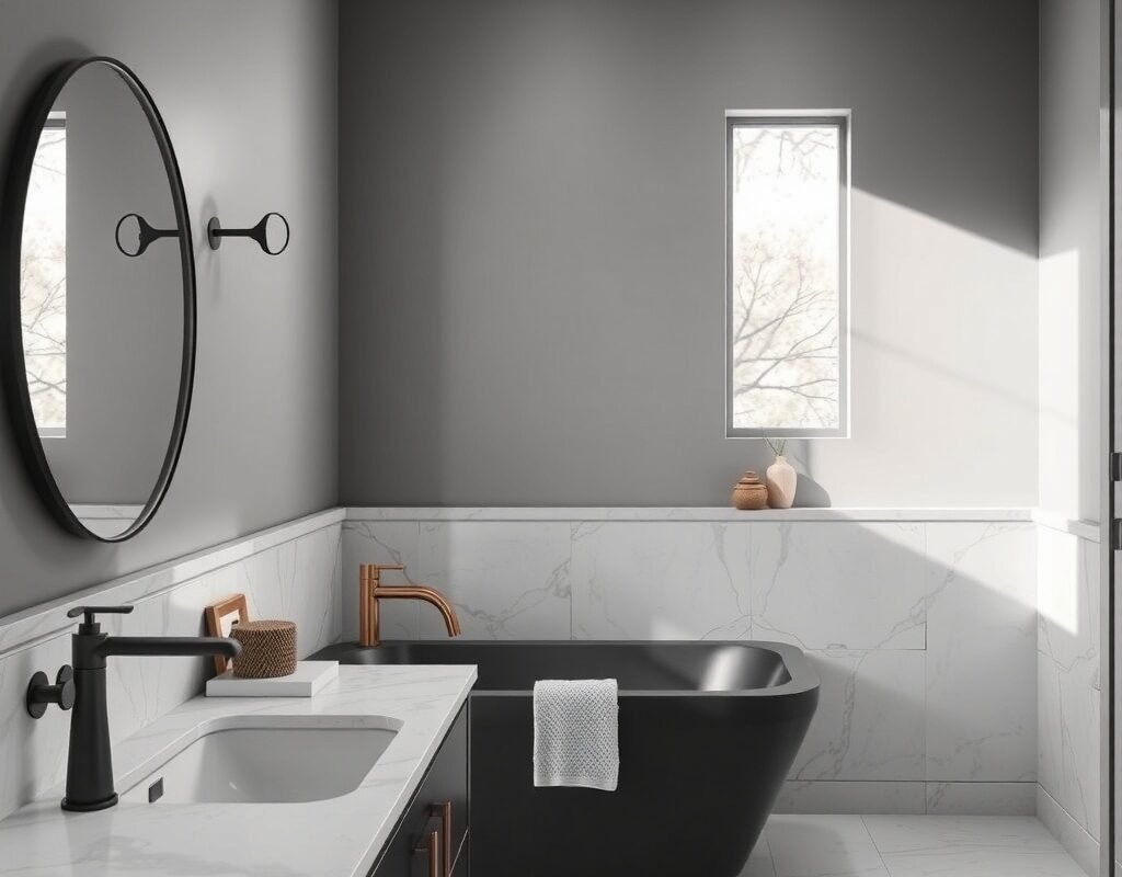 matte black fixtures with gray tones