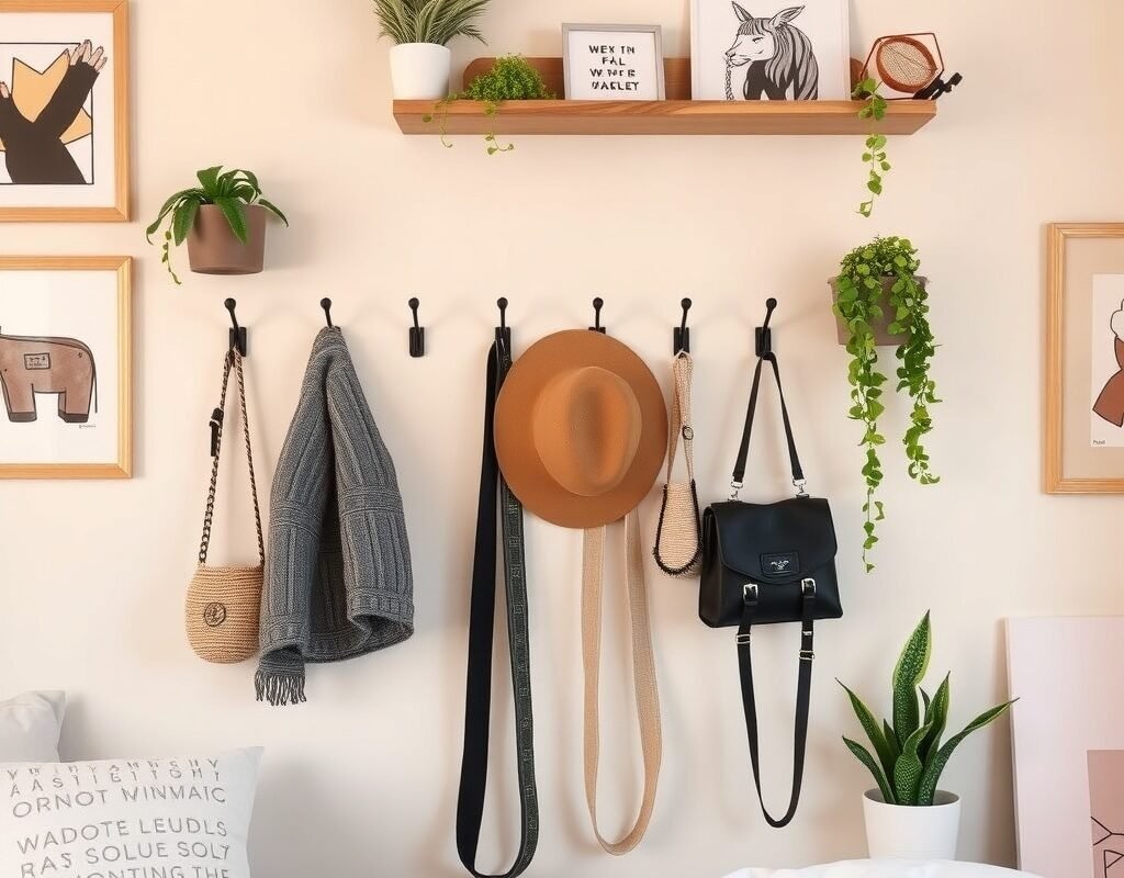 minimal wall hooks for hats or bags