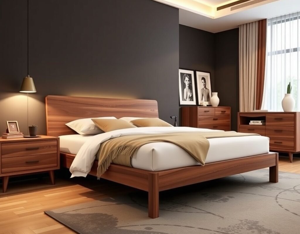 modern straight line walnut set