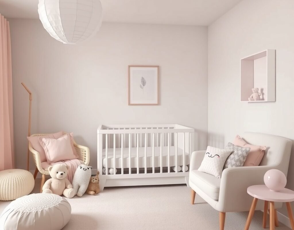 neutral nursery with pink accents