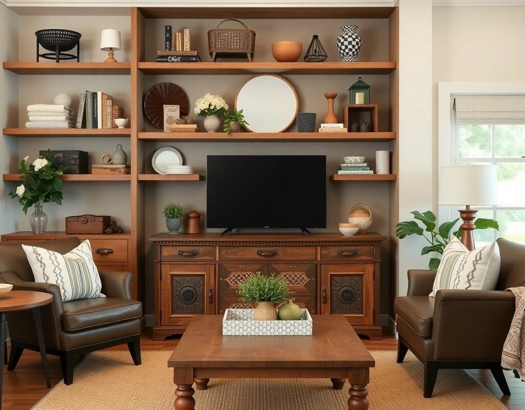 open shelving or a console table