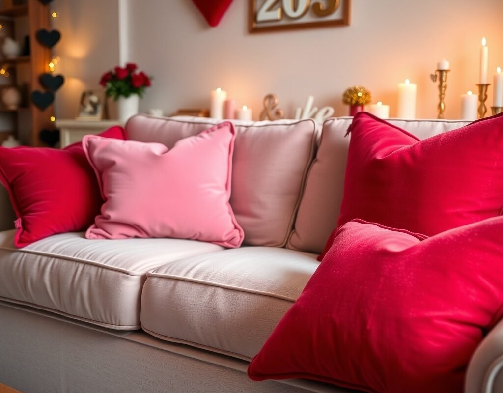 pink and red throw pillows