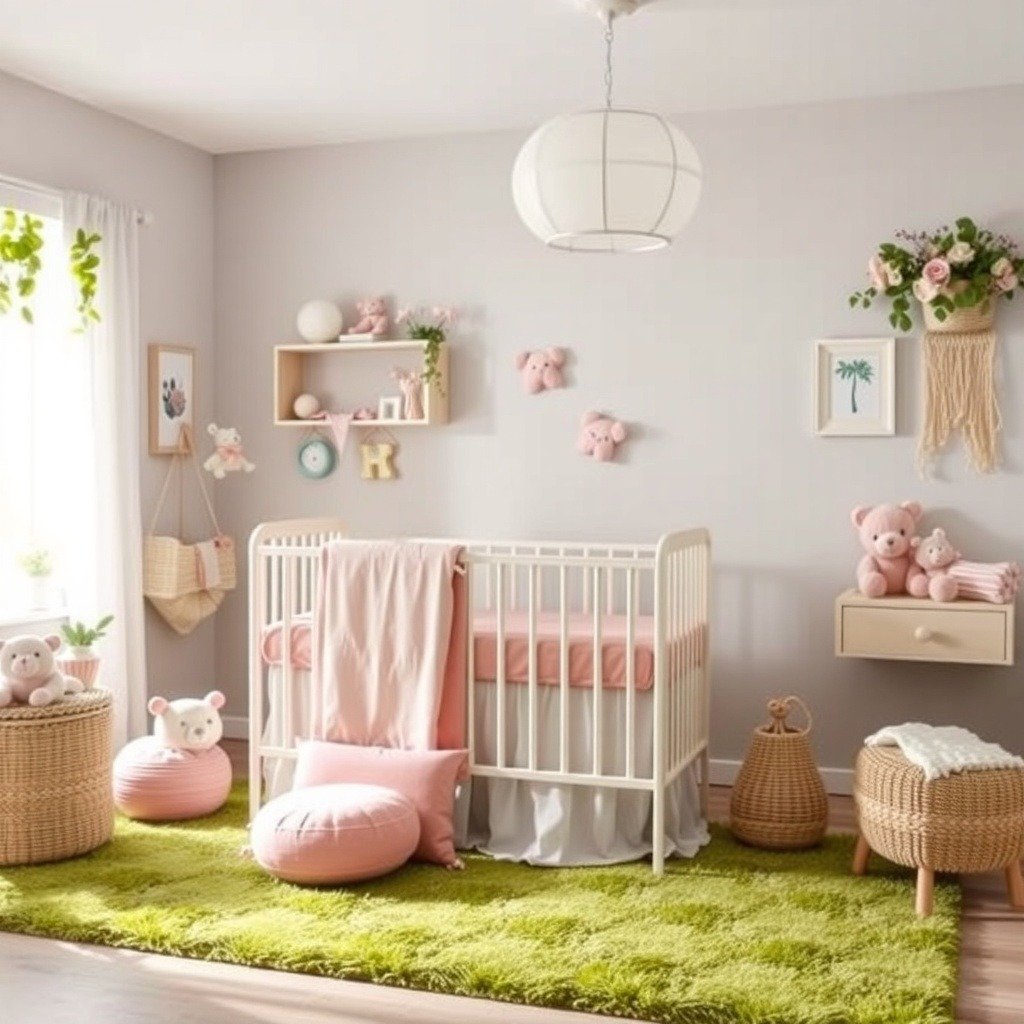 10 Baby Girl Nursery Ideas Green and Pink for a Soft Cozy Garden Theme