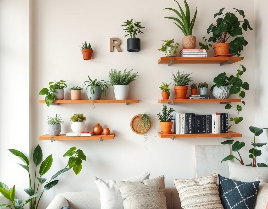 plant focused floating shelves