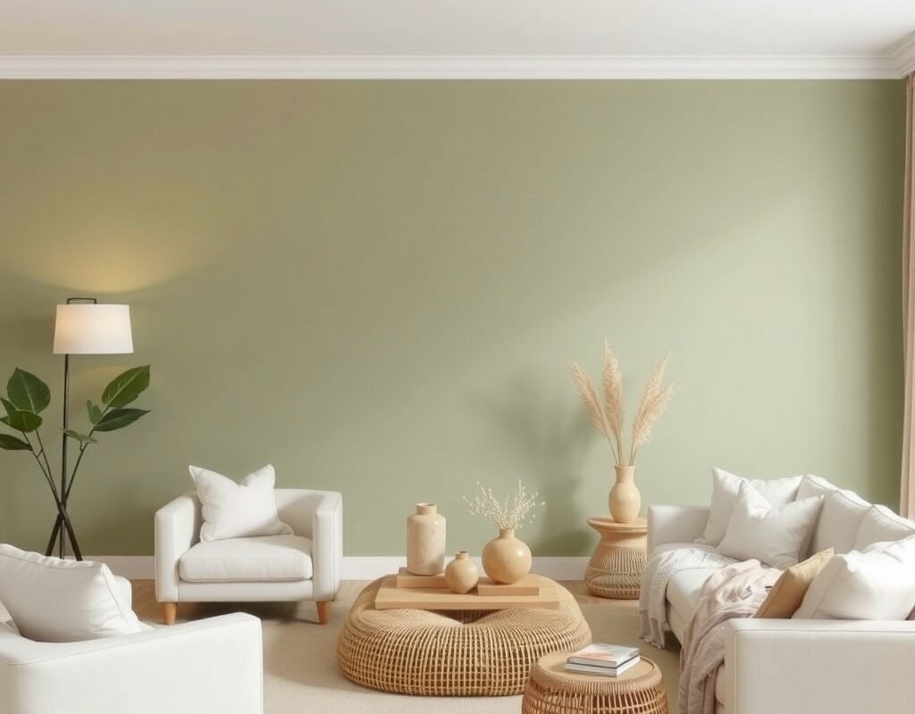 sage green off white and natural rattan