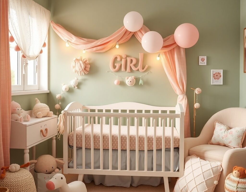 sage green walls with blush pink accents