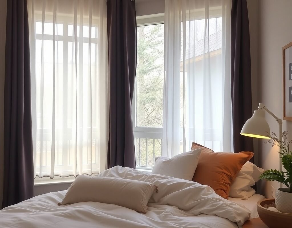 sheer curtains layered with blackout panels