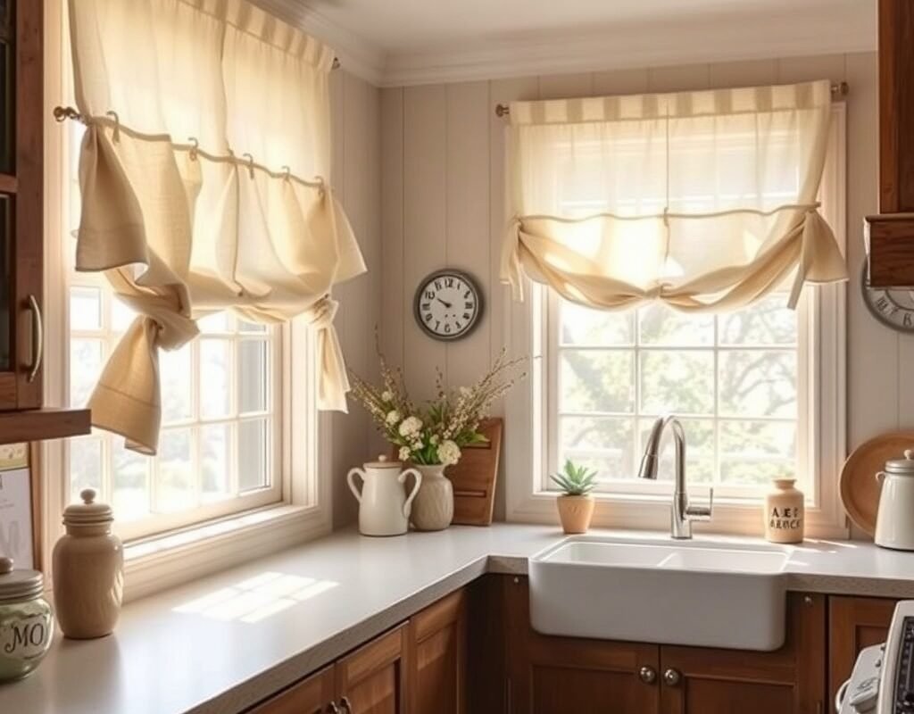 soft linen tie up shades in warm neutral tones