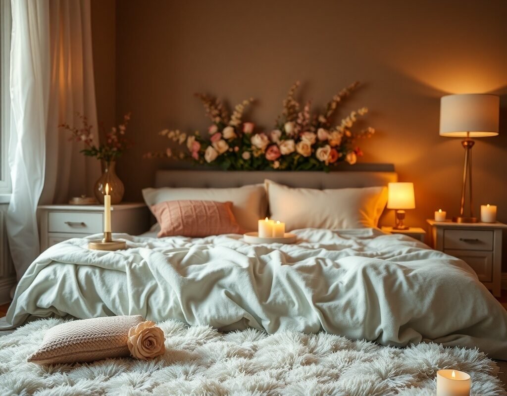 soft rug and warm lighting