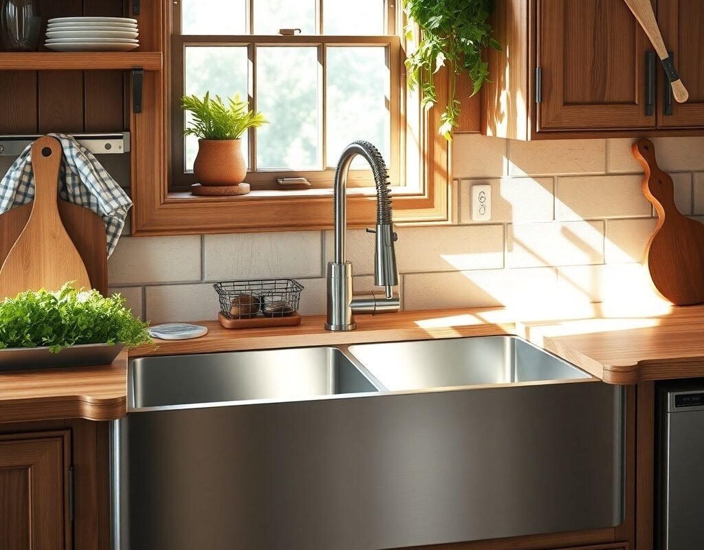 stainless steel farmhouse sink with double bowl
