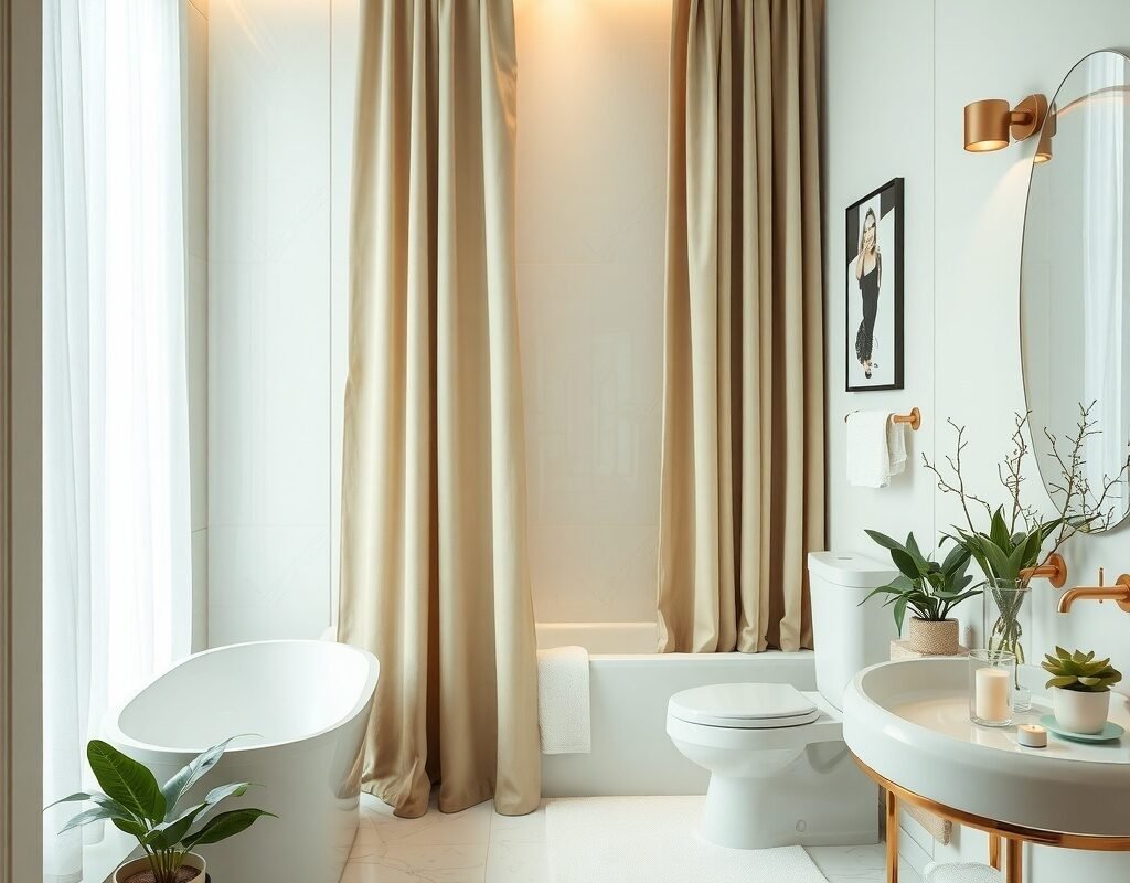swap the shower curtain for a hotel style fabric c