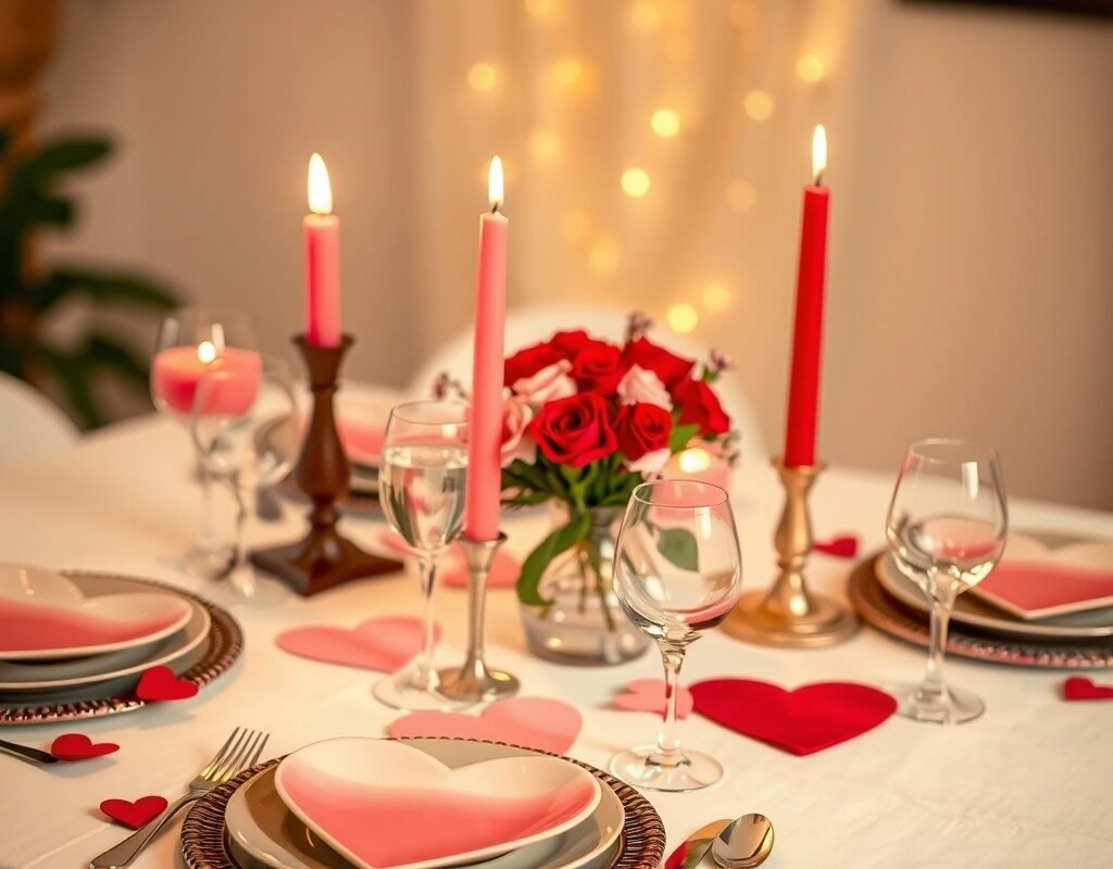 table setting for valentines dinner